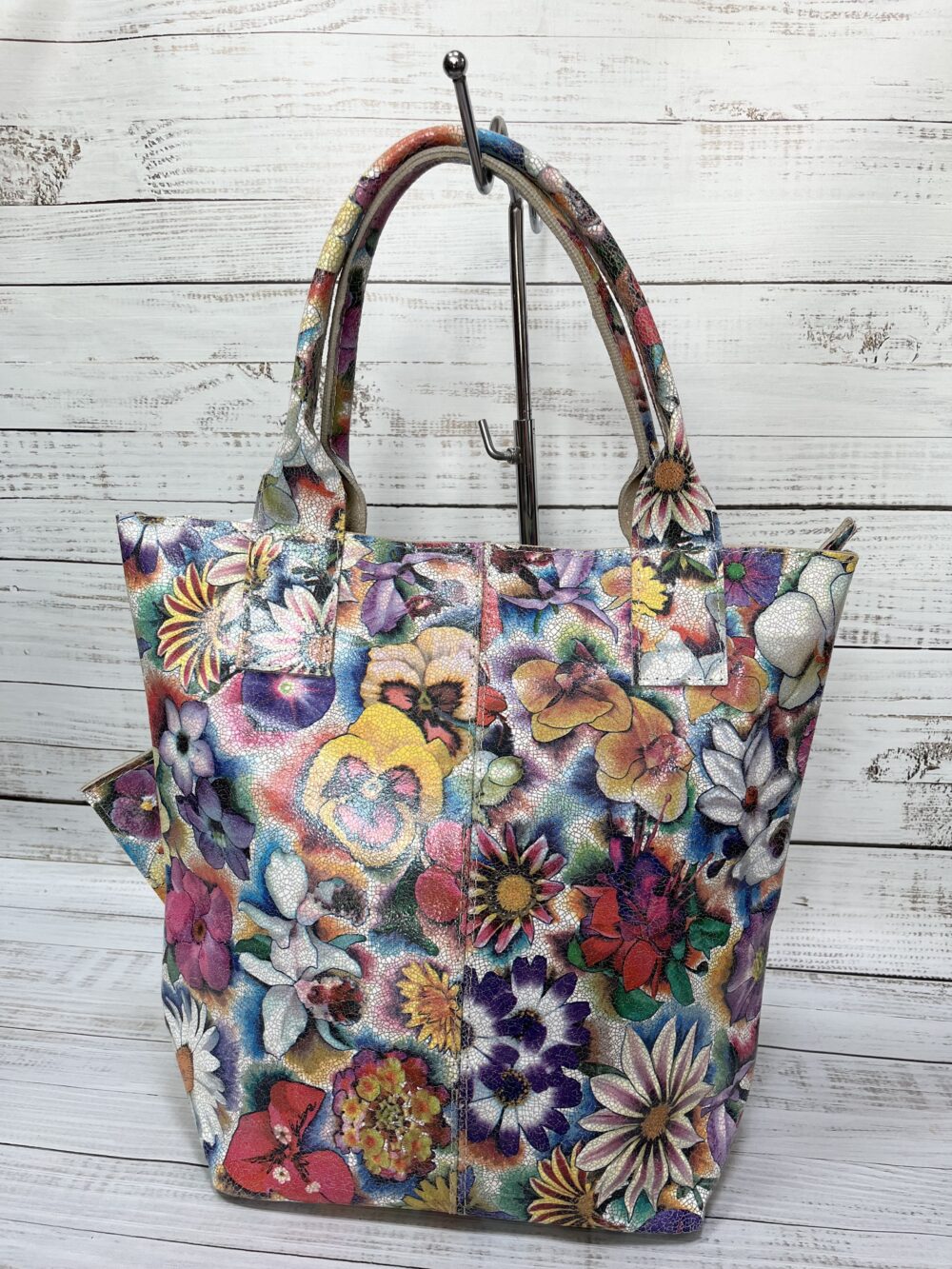 Lila virágos bőr shopper táska - Image 2